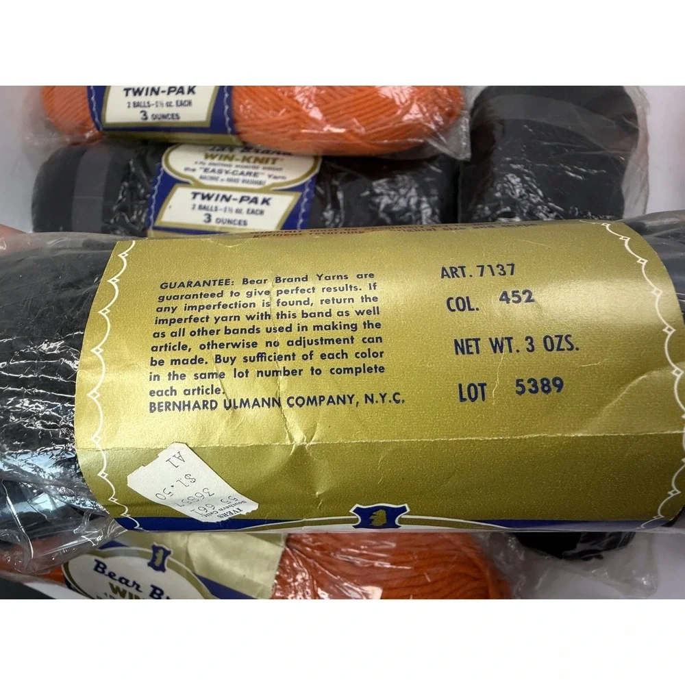 Bear Brand Win-knit Yarn 4 Ply Knitted Worsted Weight Black Orange Halloween Lot